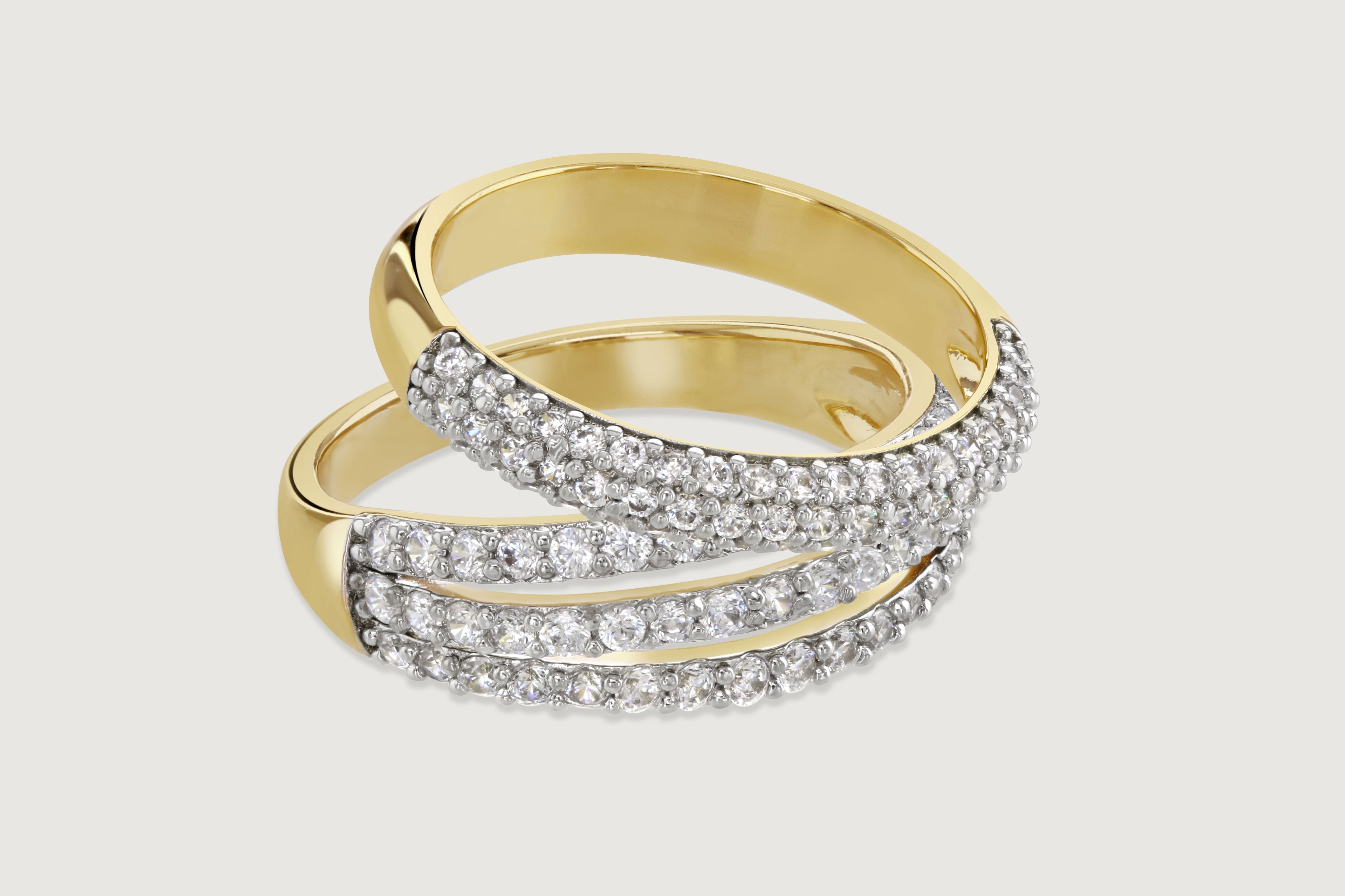 Pave gold statement rings with cubic zirconia stones