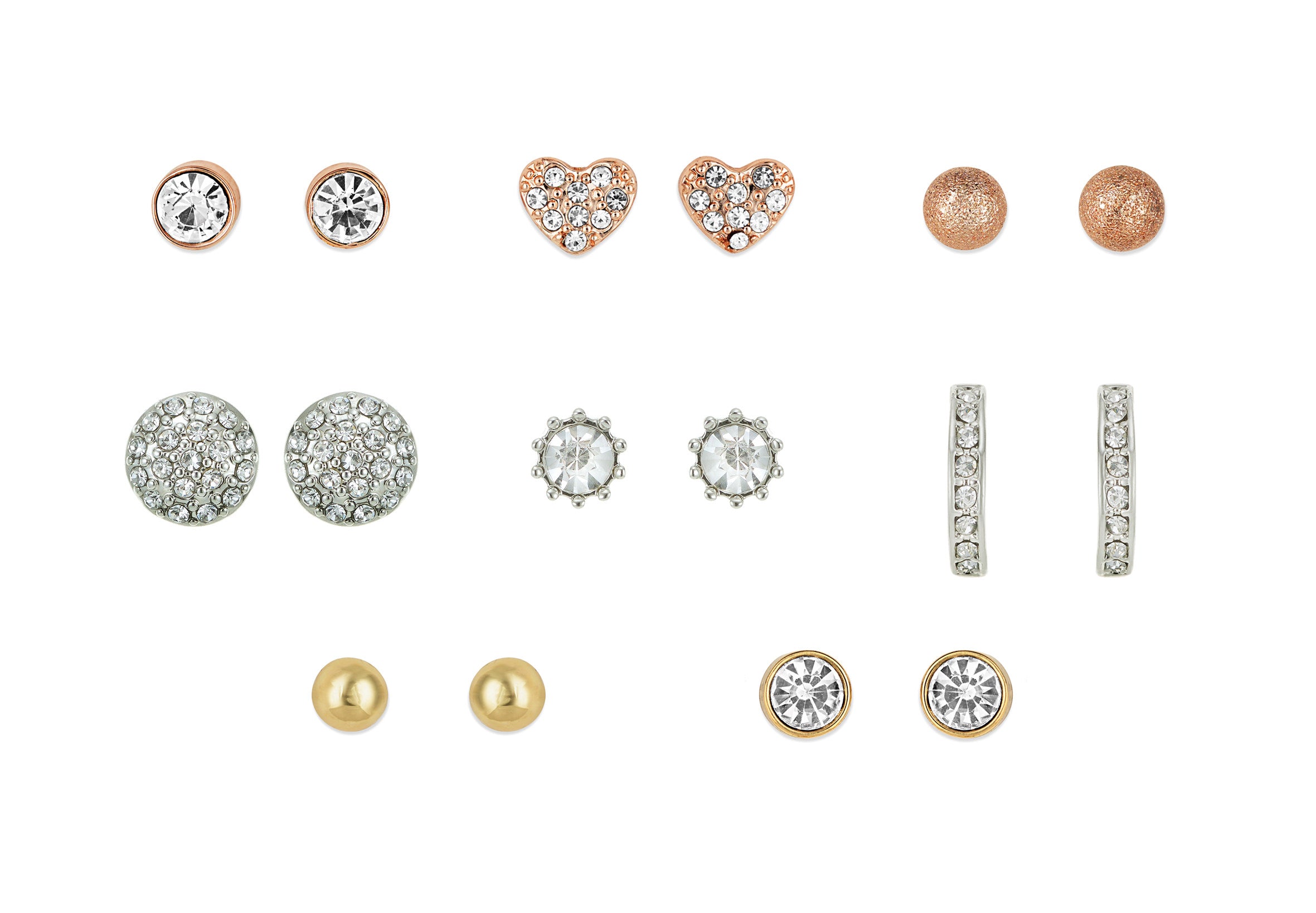 Set of 8 earrings in different lating colours and styles by Buckley London