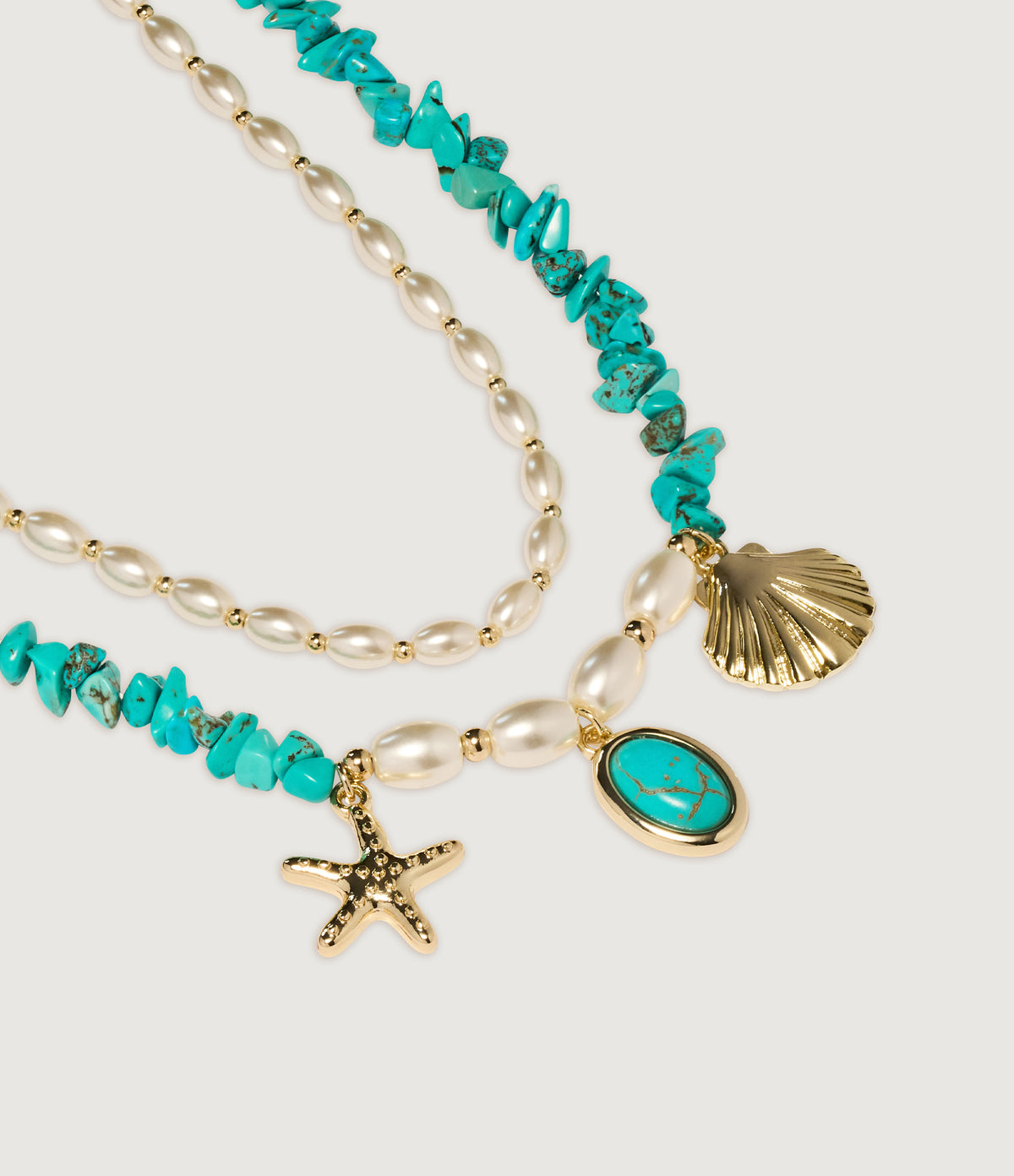 Turquoise Pearl Shell Layered Necklace
