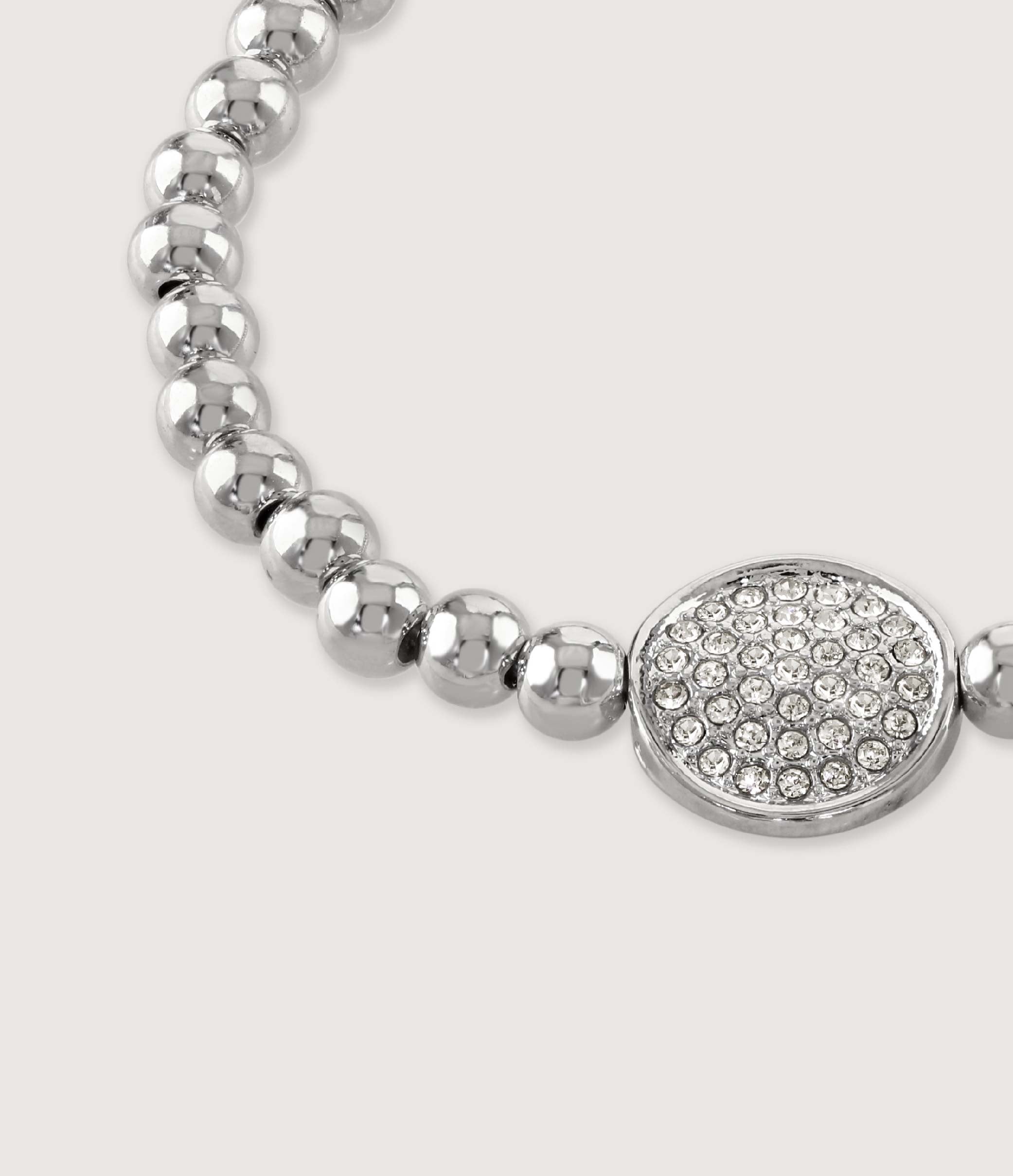 RHODIUM BEADED FRIENDSHIP BRACELET WITH PAVE DISC