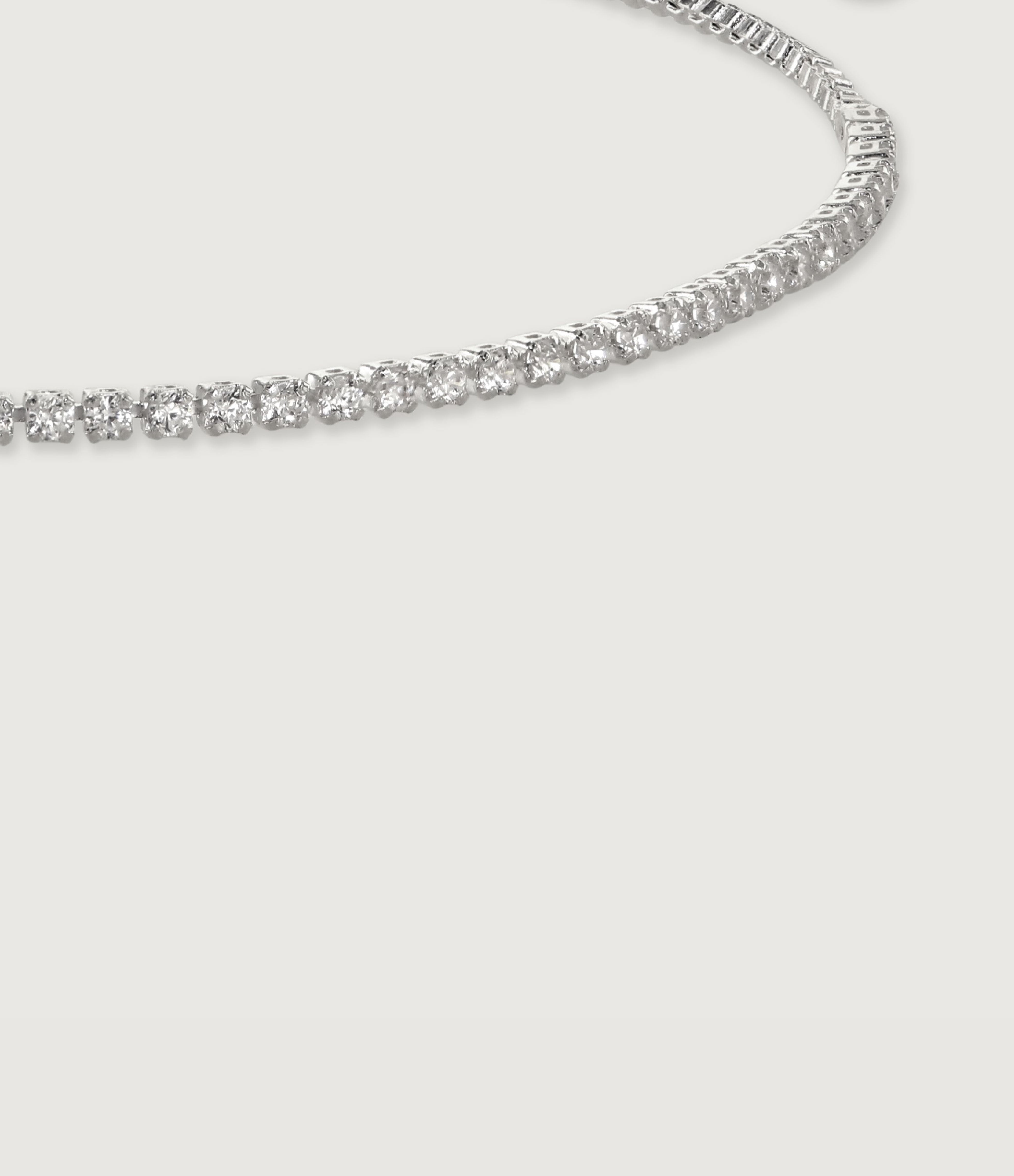 SILVER CRYSTAL LINE AND BOX CHAIN BRACELET