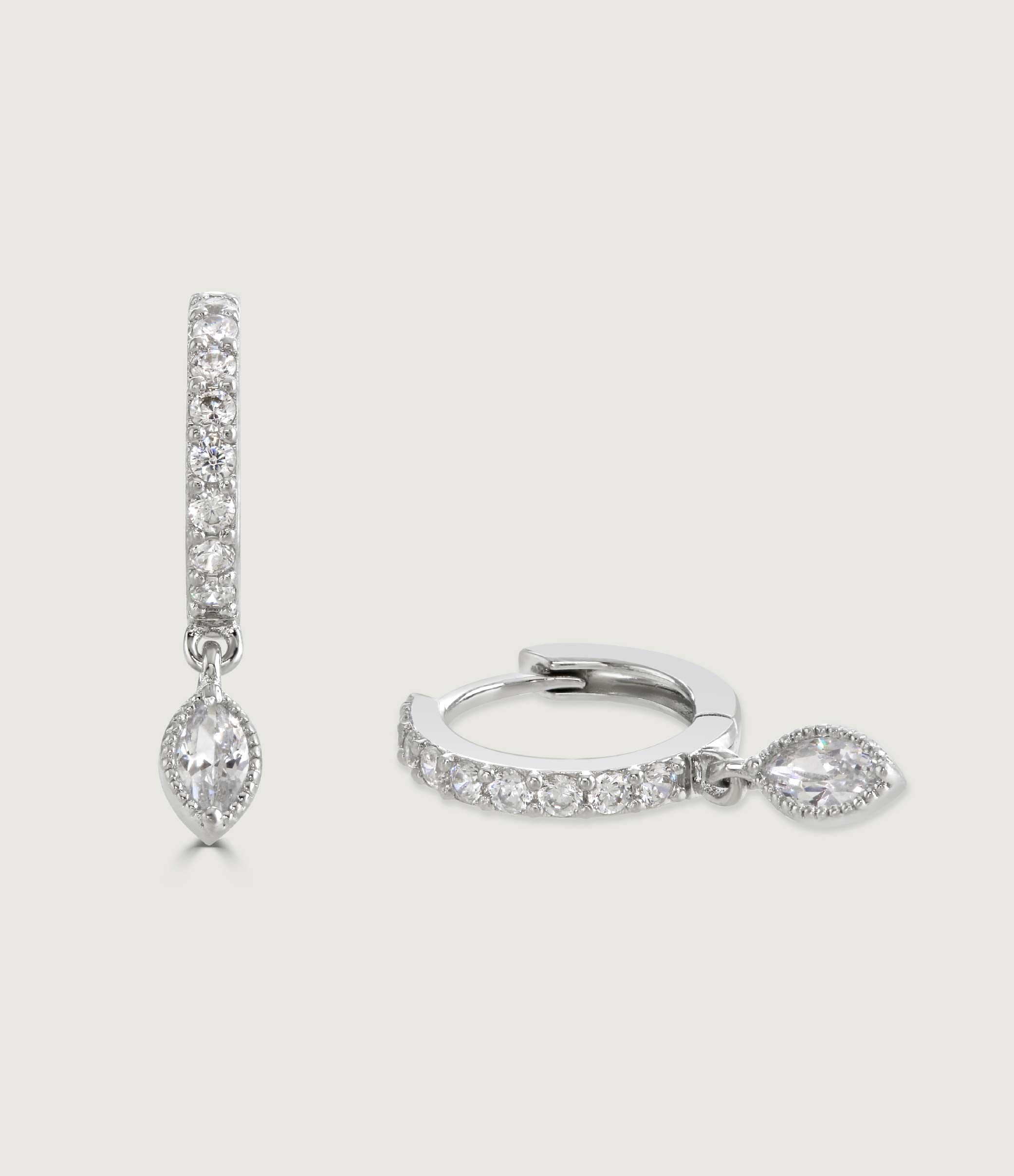 SILVER MARQUISE DIAMOND HOOP EARRING