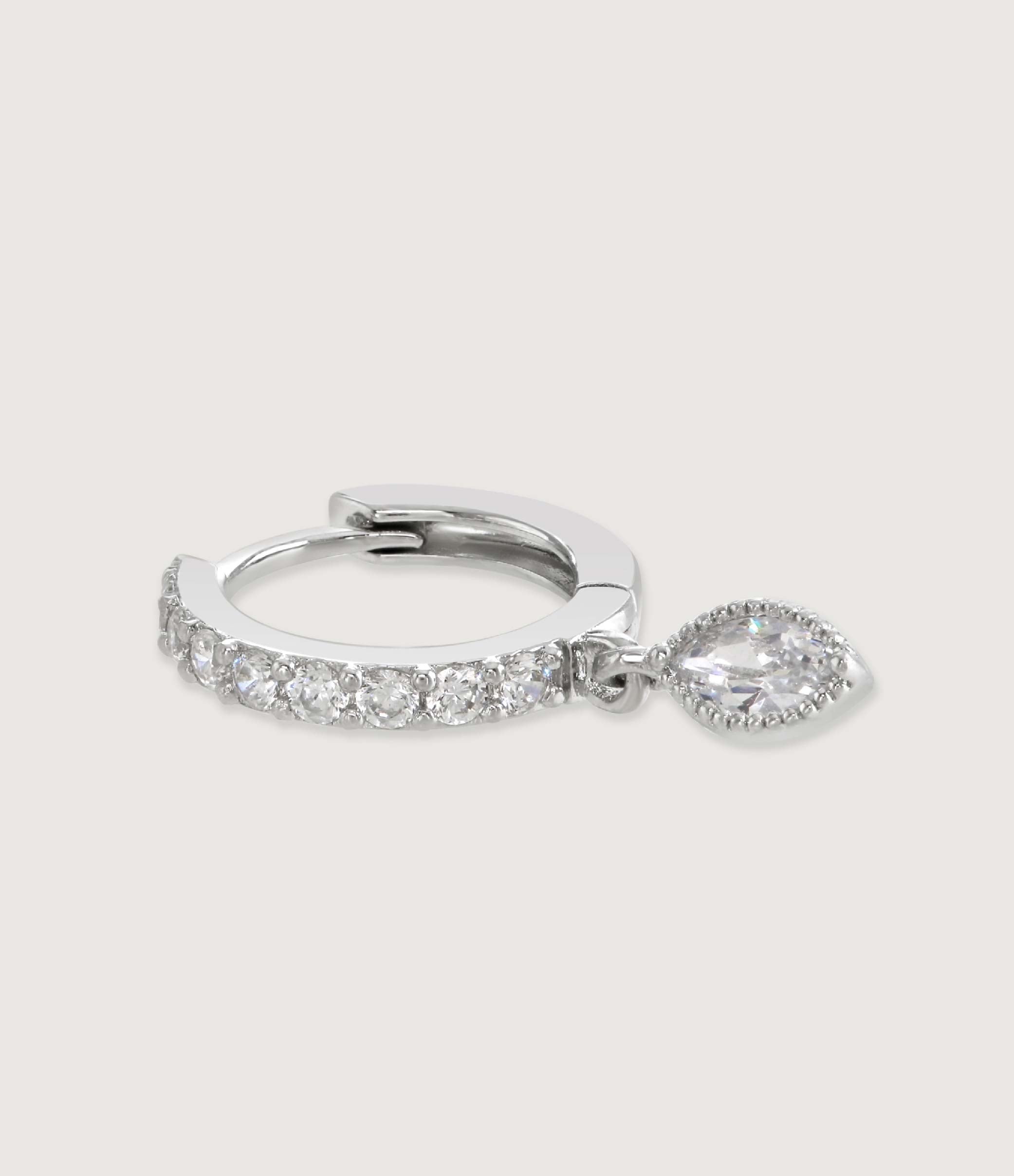 SILVER MARQUISE DIAMOND HOOP EARRING