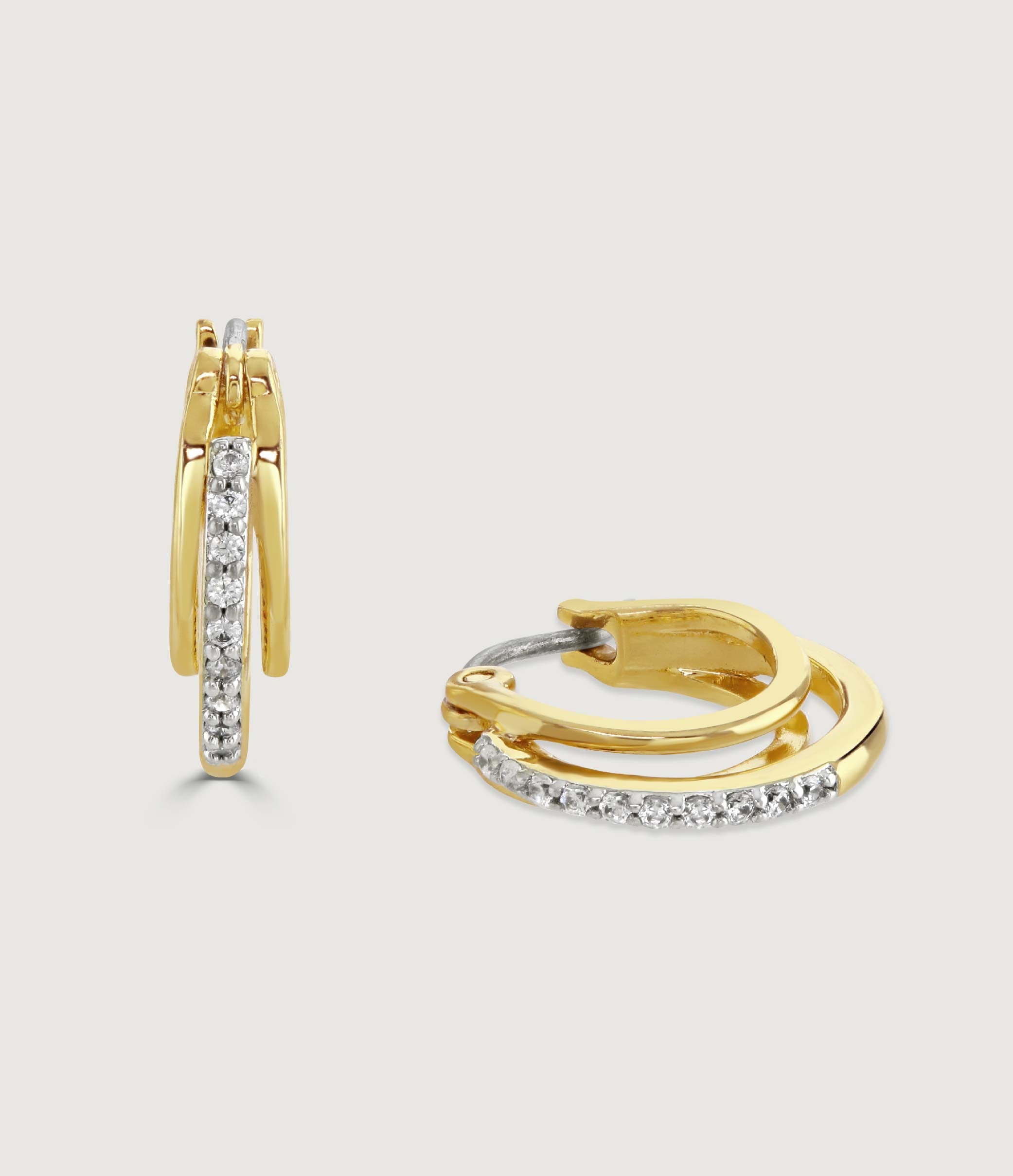 TWO-TONE TRIO PAVE HOOP EARRINGS