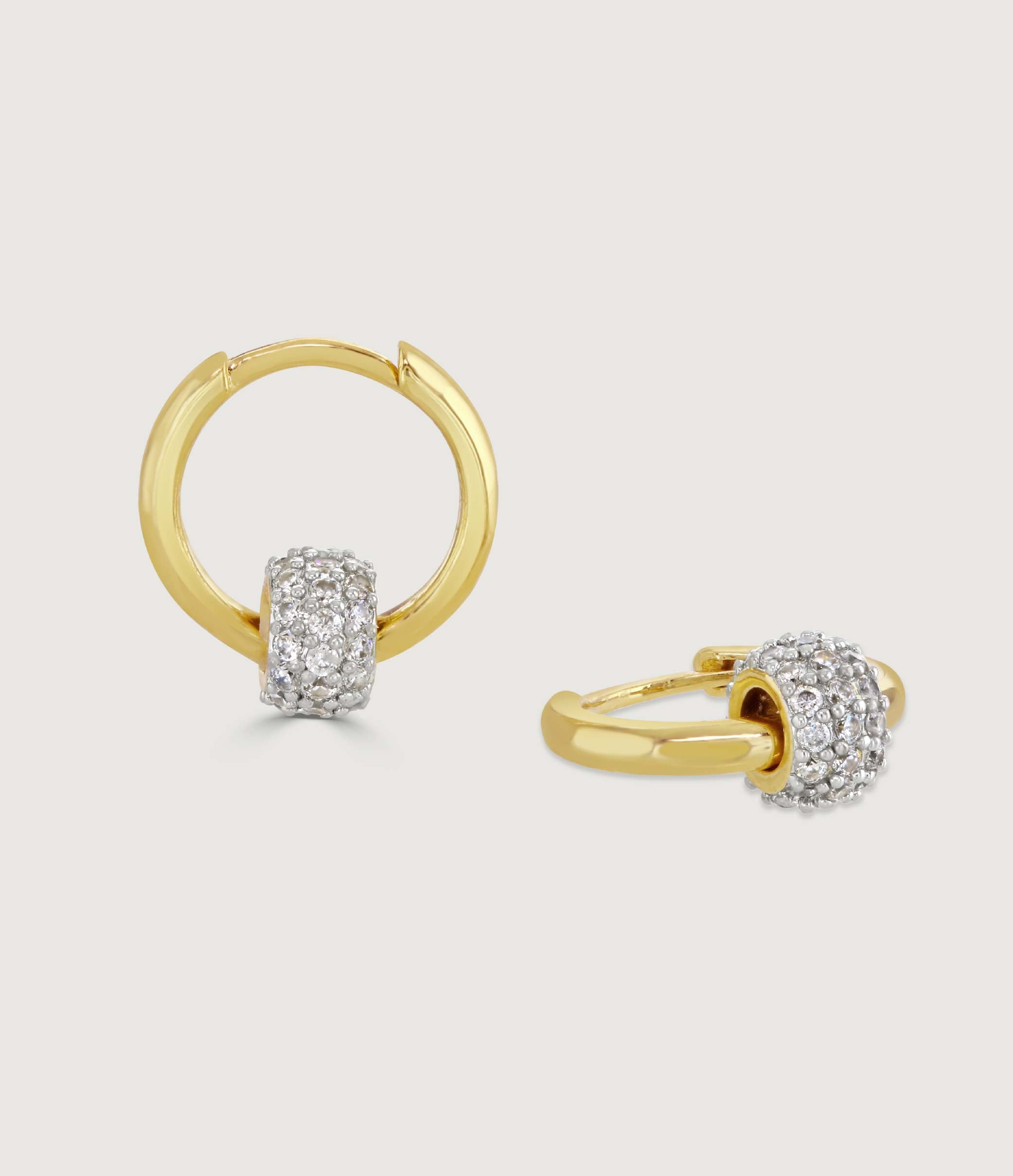 Two-Tone Pavé Barrel Hoop Earrings