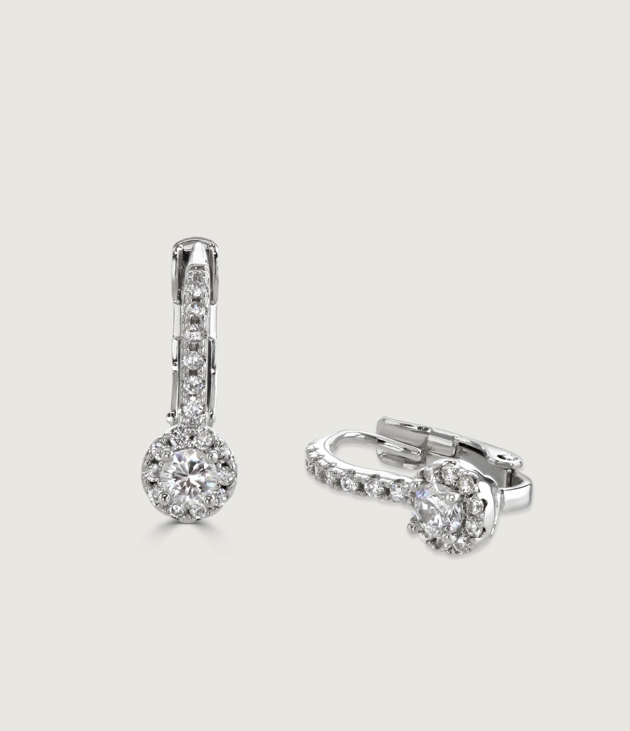 RHODIUM PAVE HOOP DROP EARRING