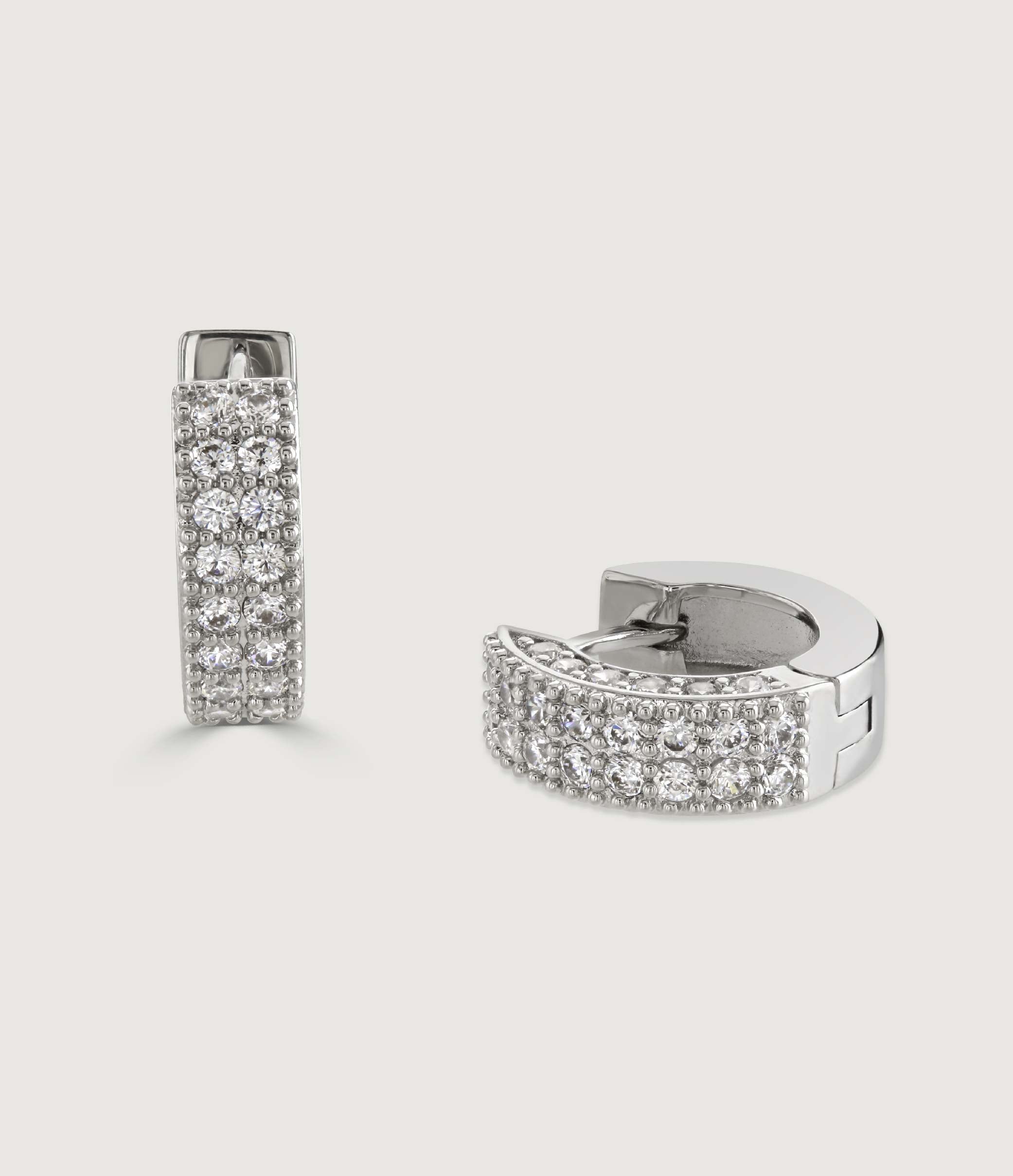 RHODIUM PAVE CHUBBY HUGGIE EARRINGS