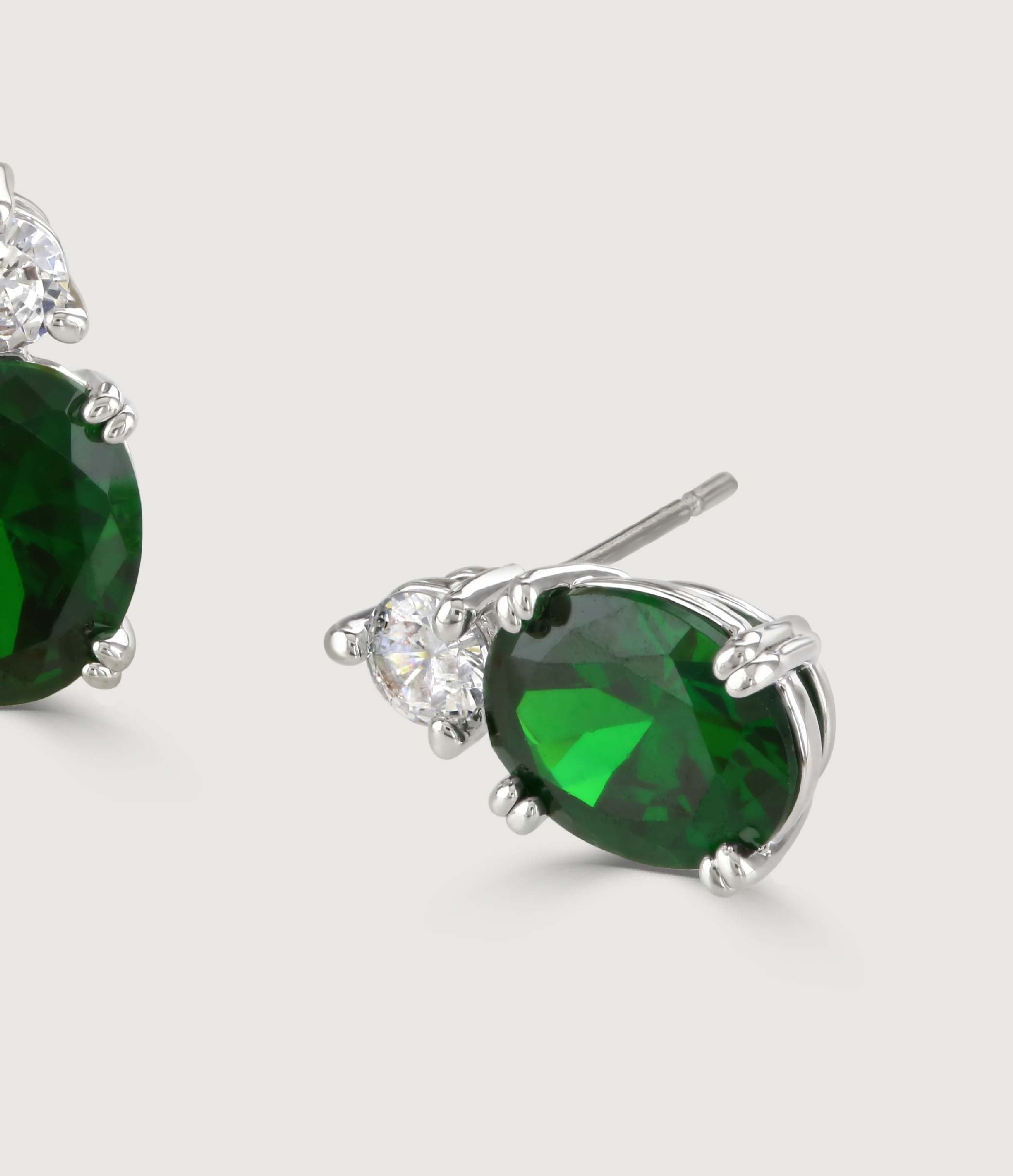 Emerald Oval Double Drop Earrings