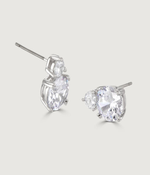 THE CARAT COLLECTION - CLEAR ROUND DOUBLE DROP EARRINGS