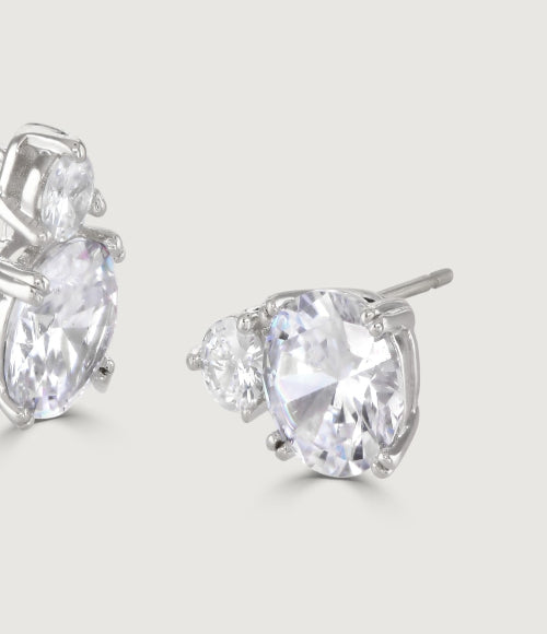 THE CARAT COLLECTION - CLEAR ROUND DOUBLE DROP EARRINGS