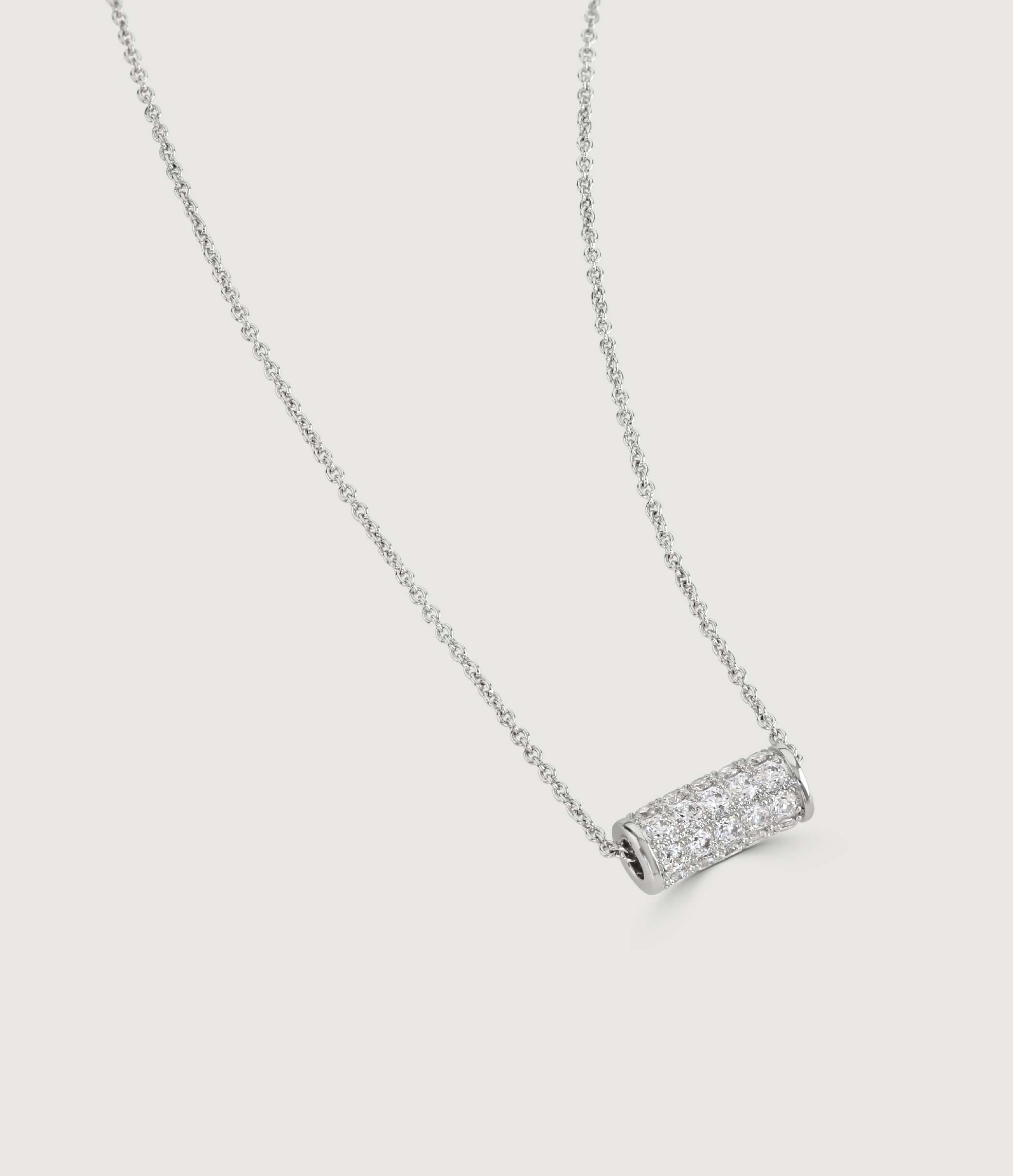 RHODIUM PAVE BARREL NECKLACE