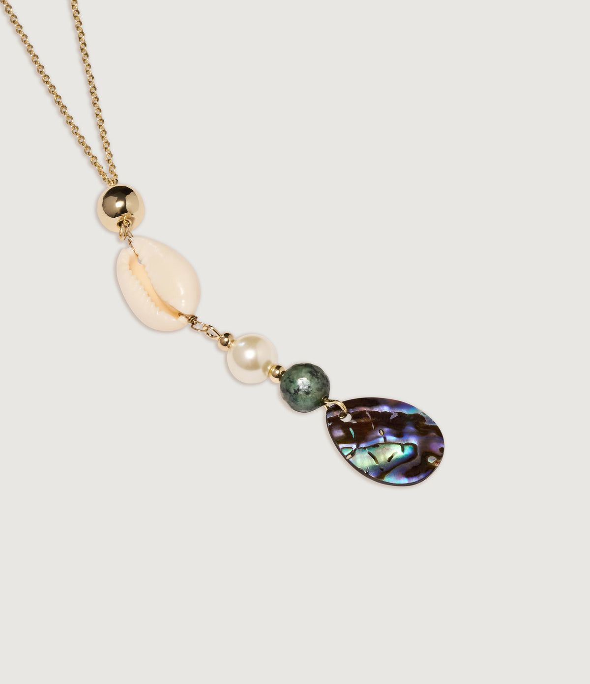 Cowrie, Pearl & Abalone Charm Necklace