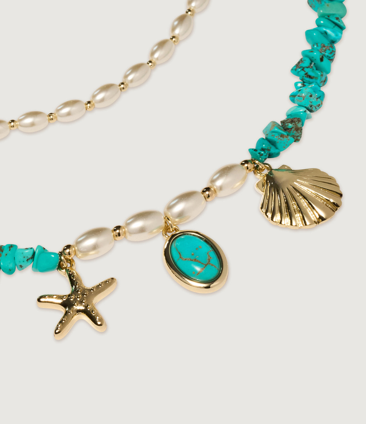 Turquoise Pearl Shell Layered Necklace