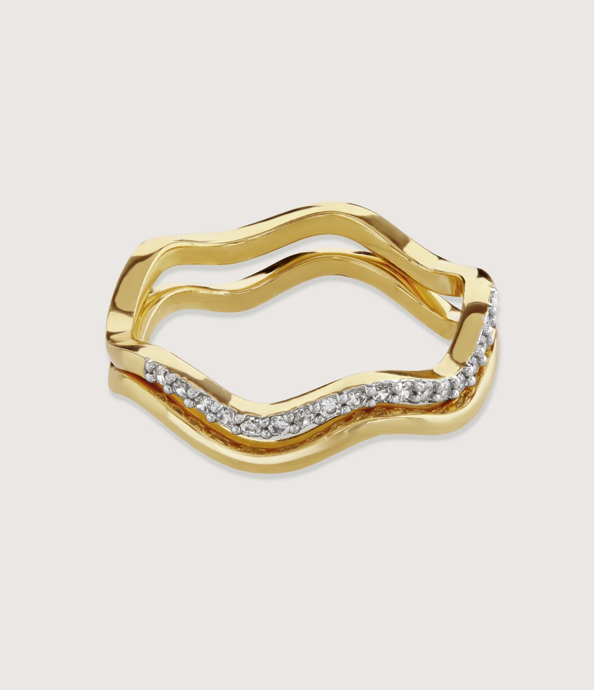 TWO-TONE PAVE DOUBLE WAVE RING