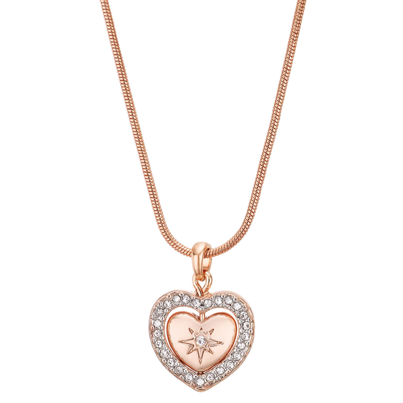 Front detail of spinning heart pendant