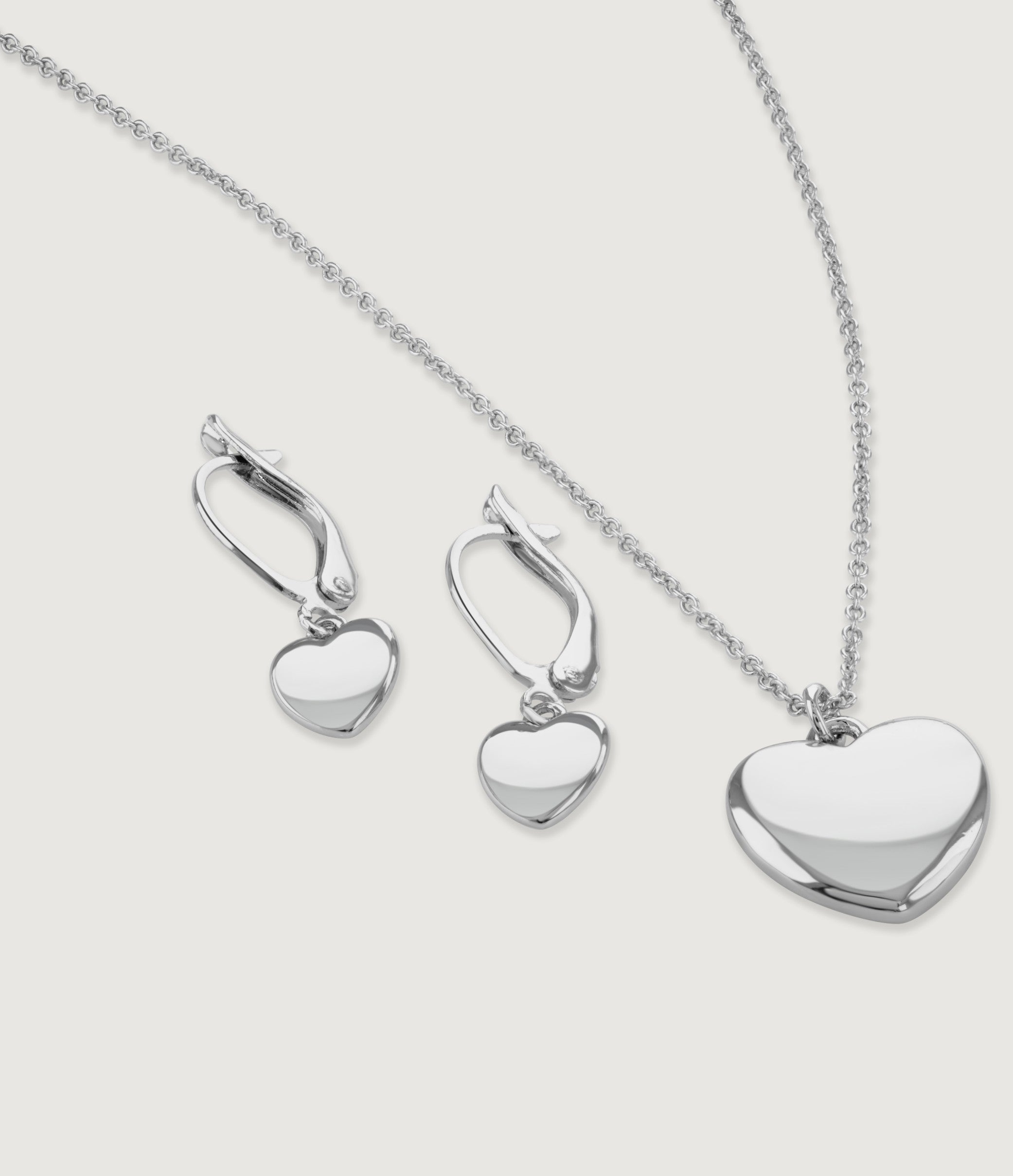 Polished Heart Pendant & Earrings Set