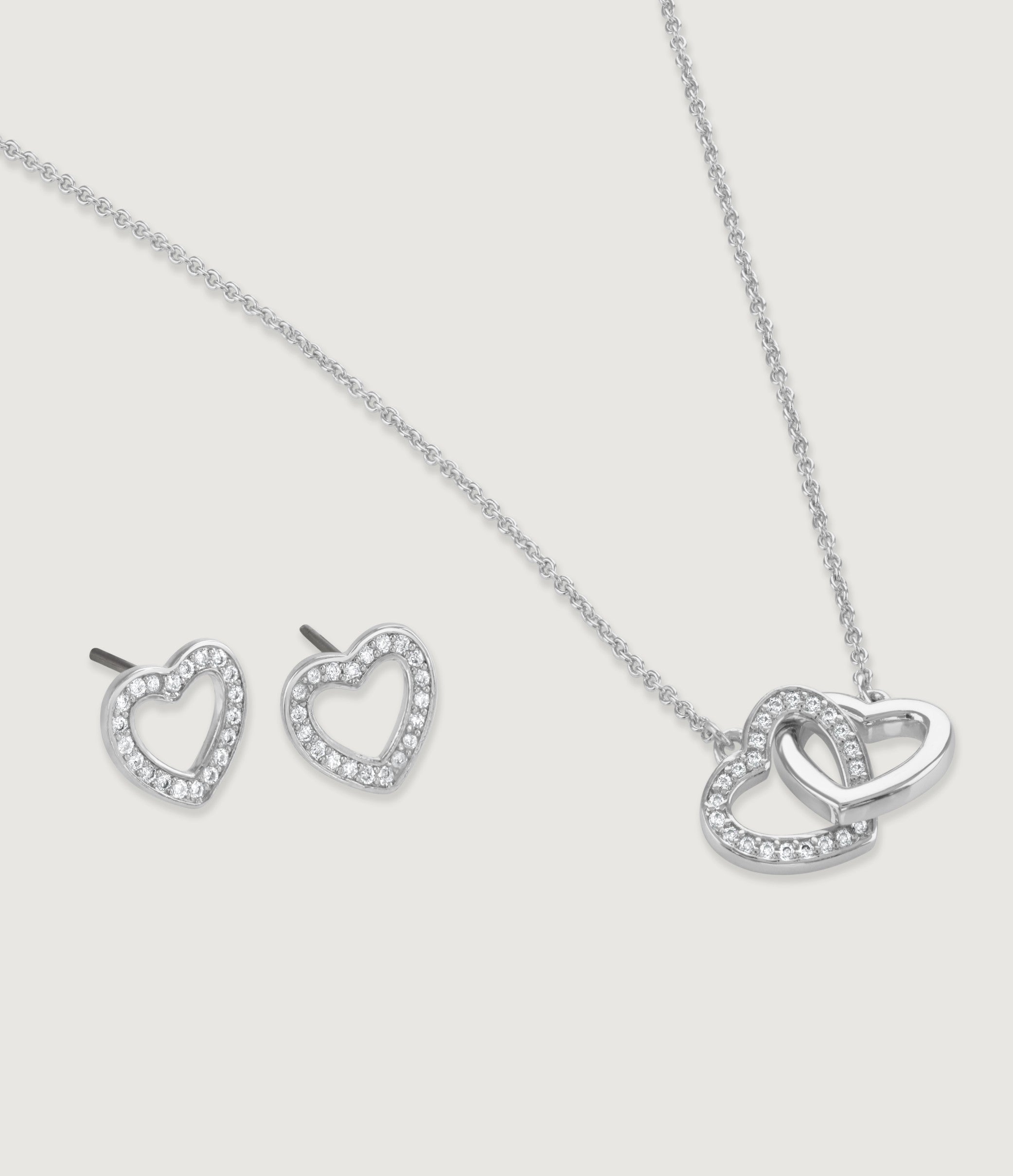 PAVE HEART PENDANT & EARRINGS SET